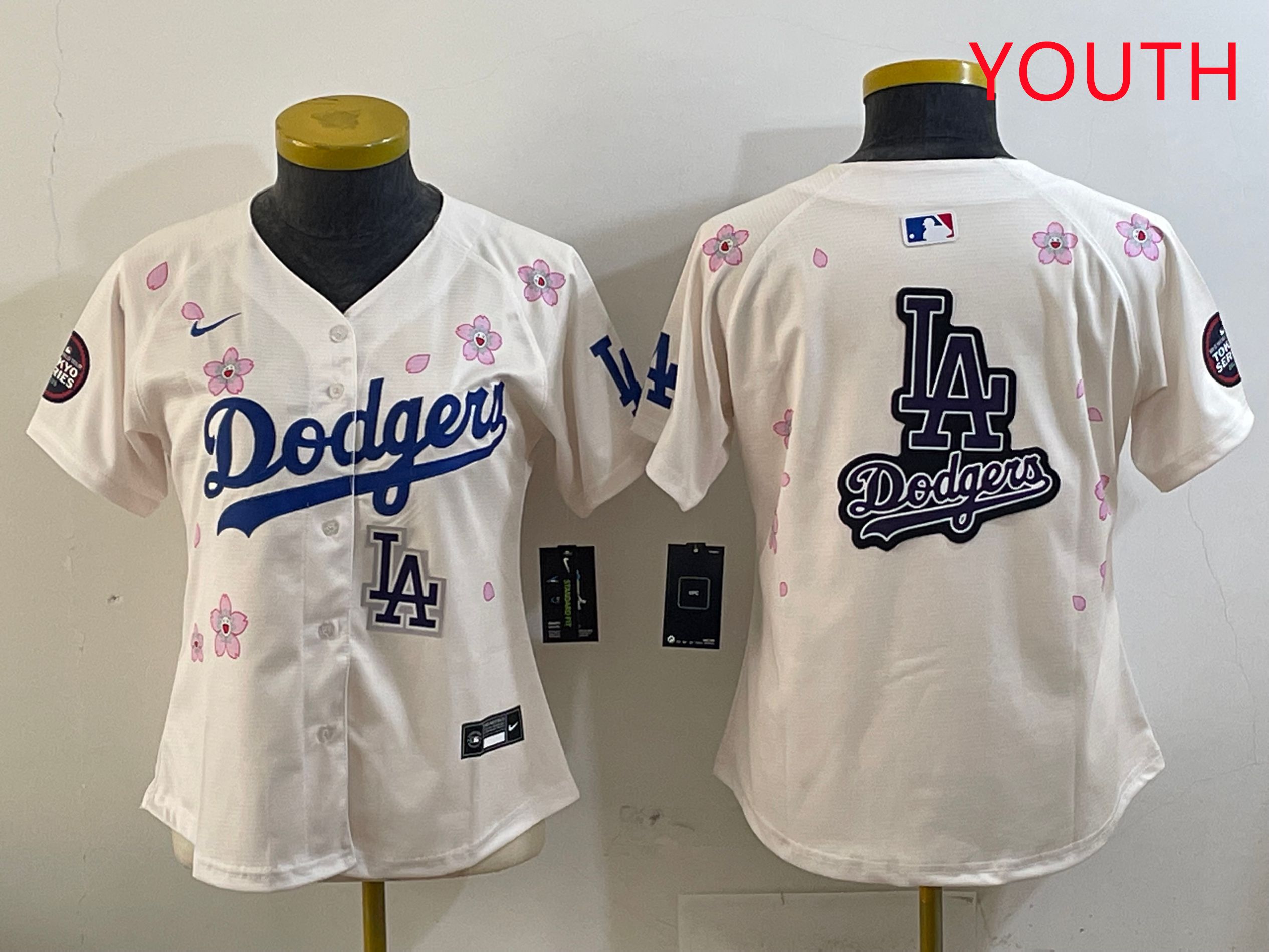 Youth Los Angeles Dodgers Blank Cream Sakura Edition 2025 Nike MLB Jersey style 24->youth mlb jersey->Youth Jersey